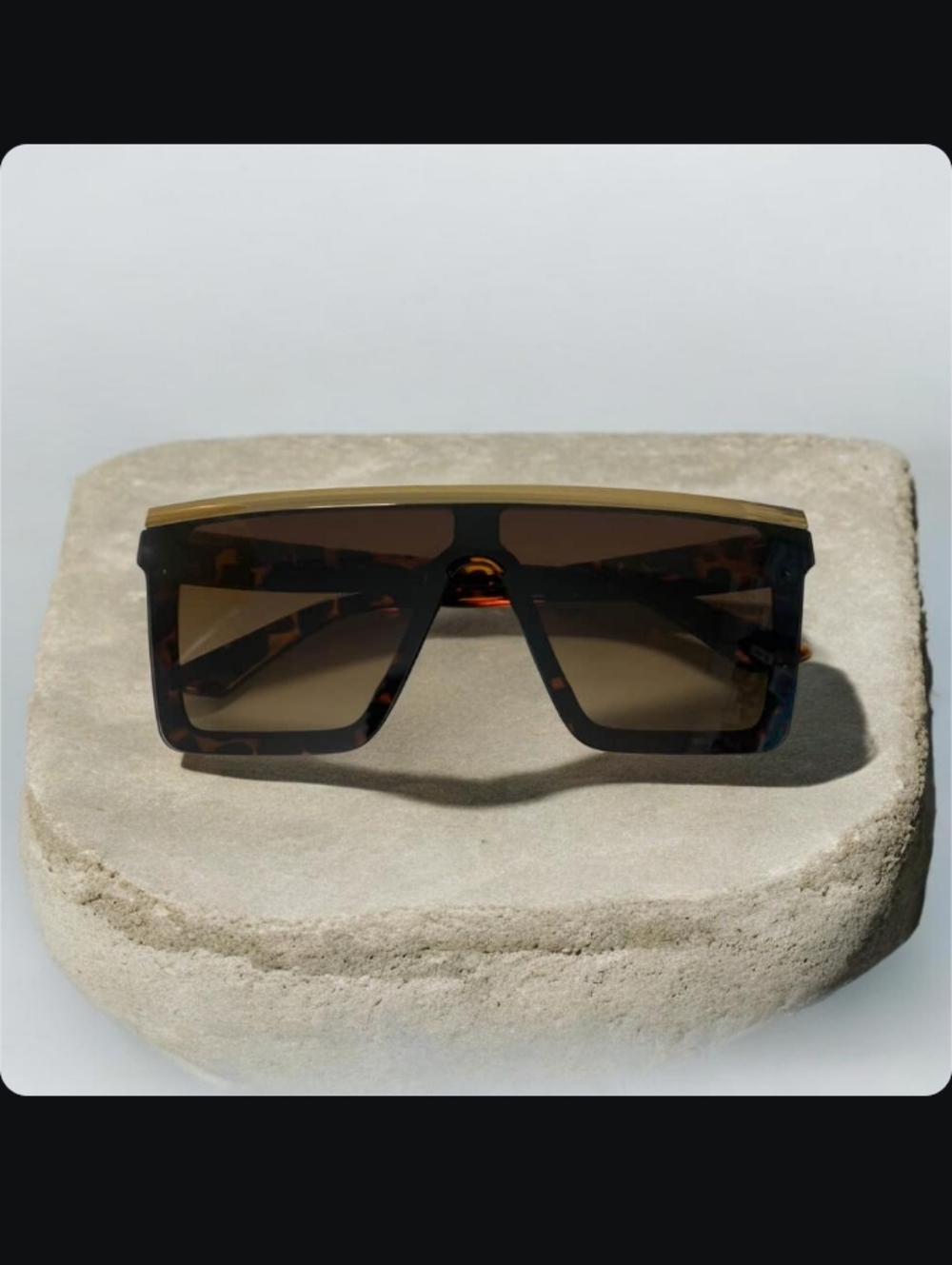 Tortoiseshell Shield Sunglasses with Gold Brow Bar